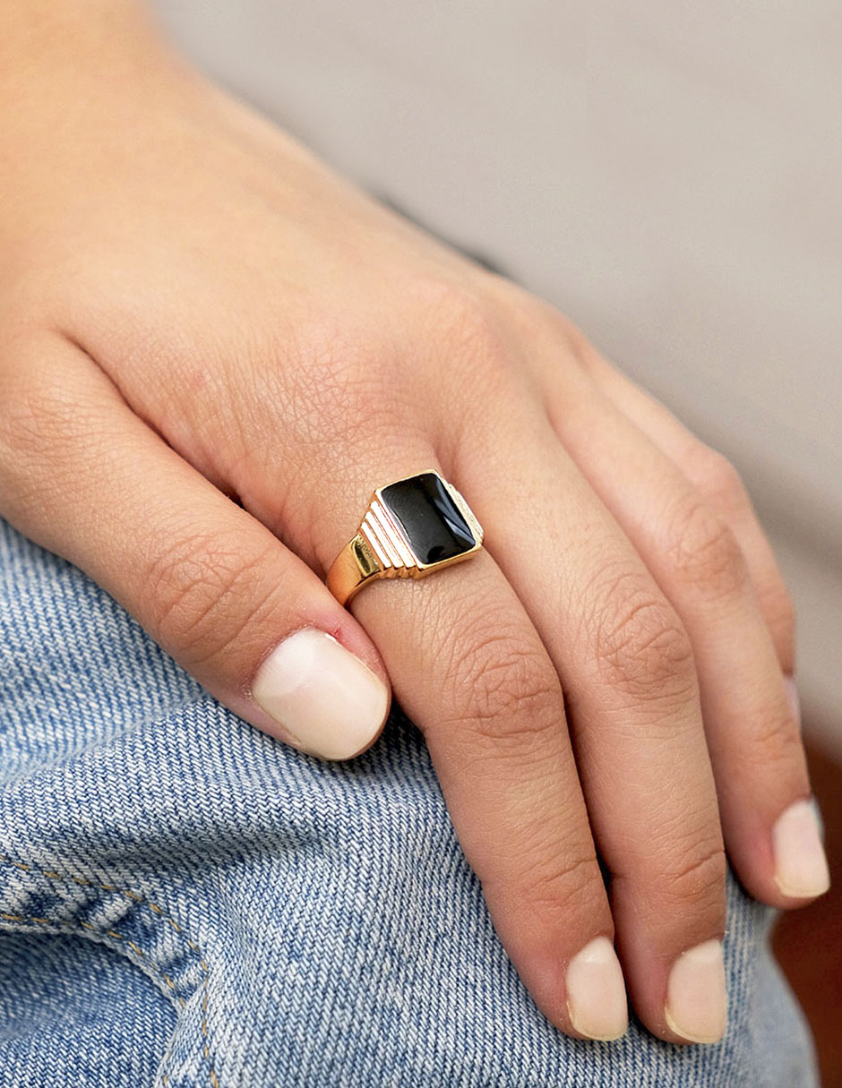 Anillo geométricos 18 k zirconia brillante