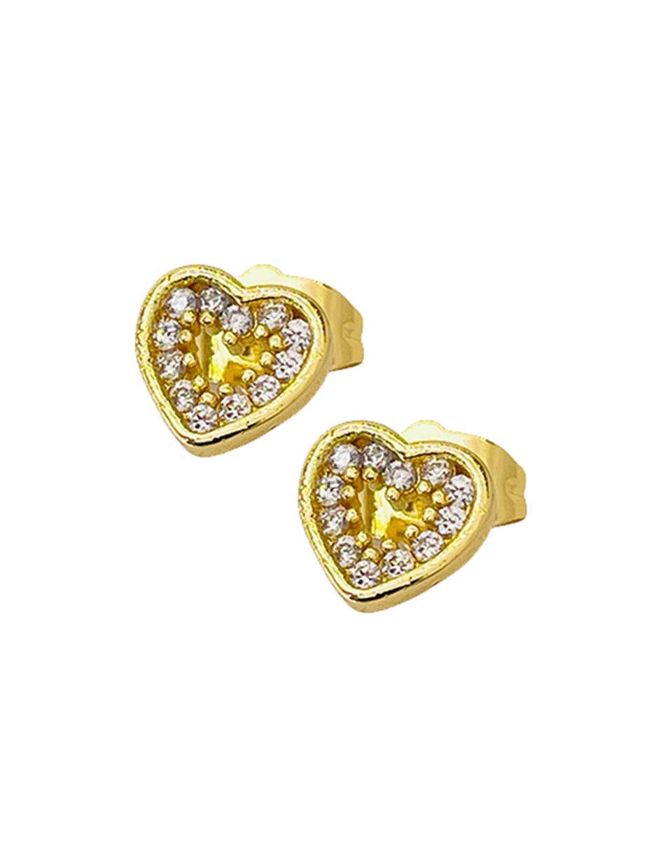 Broqueles de corazón con acabado baño de oro 14 K Broqueles de corazón con acabado baño de oro 14 K