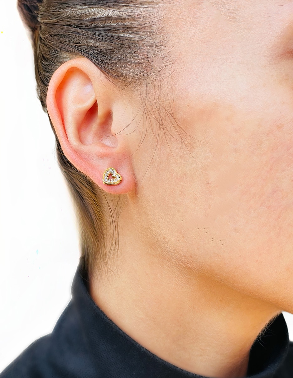 Broqueles de corazón con acabado baño de oro 14 K 2