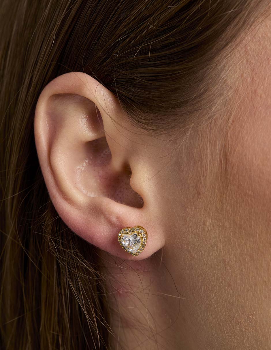 Broqueles de corazón Girondela 18 K con acabado chapa de oro zirconia