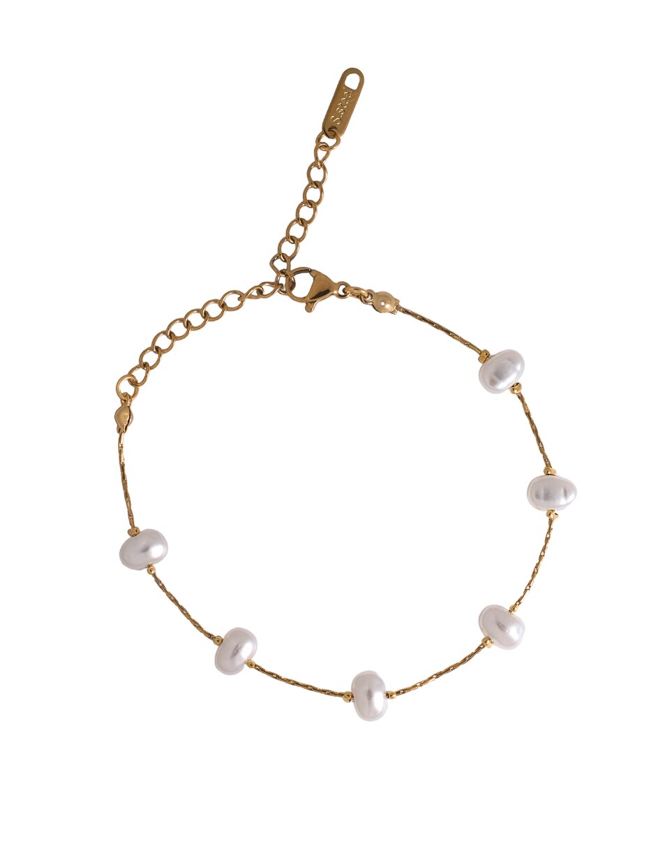 Pulsera con perla 18 K acabado chapa de oro