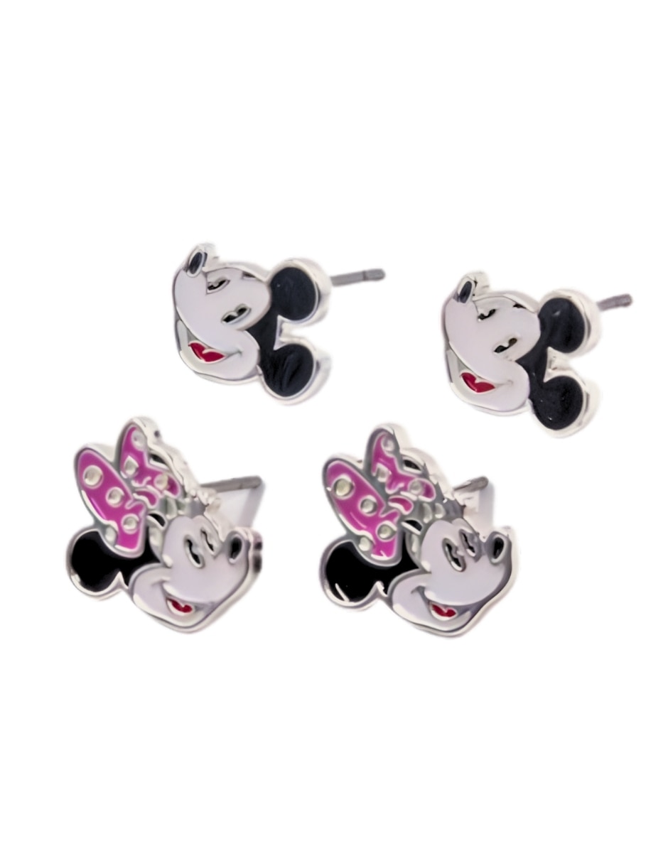 Set de aretes Mickey and Minnie Mouse con acabado chapa de plata Set de aretes Mickey and Minnie Mouse con acabado chapa de plata