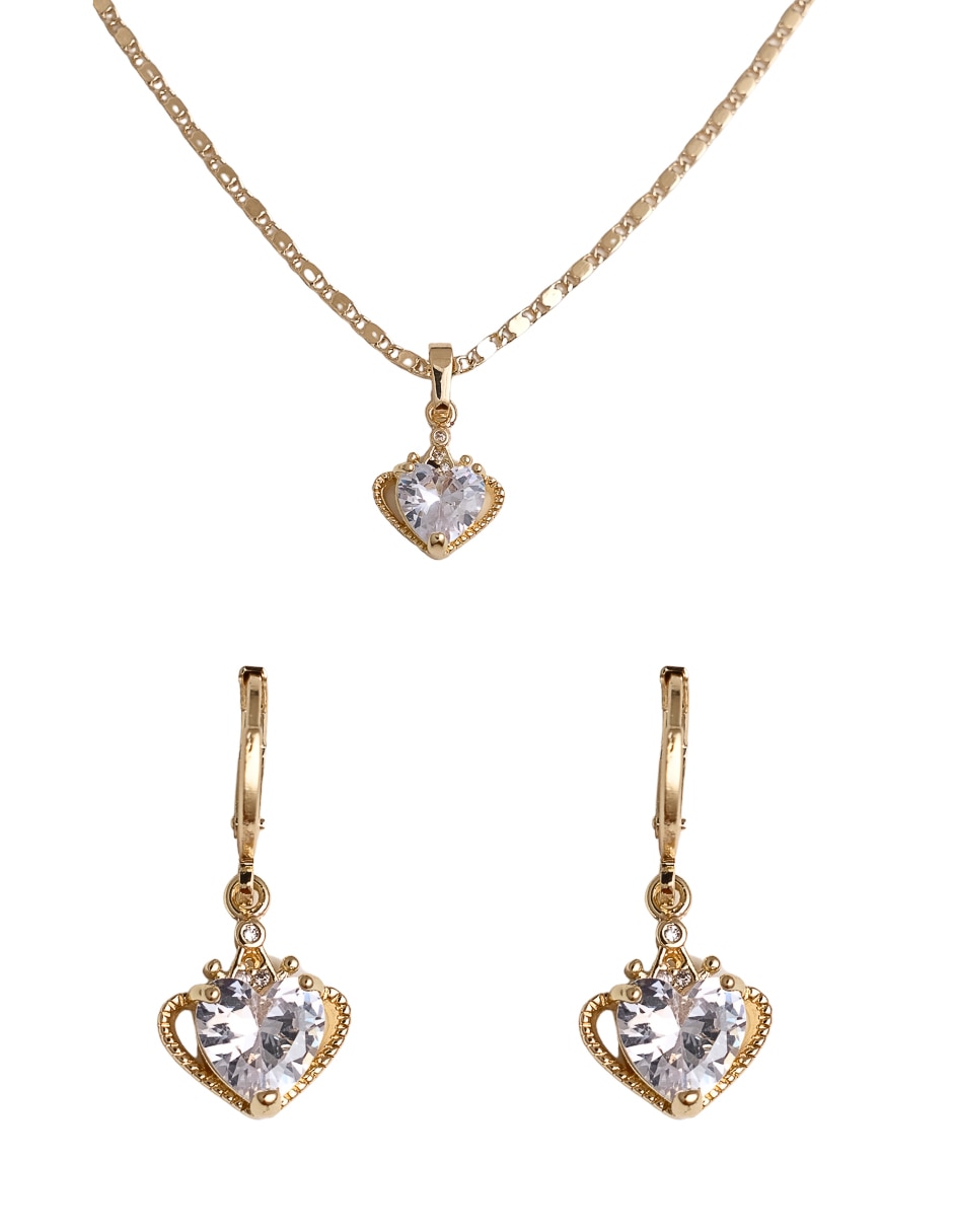 Aretes y collar de corazón 18 k zirconia Aretes y collar de corazón 18 k zirconia