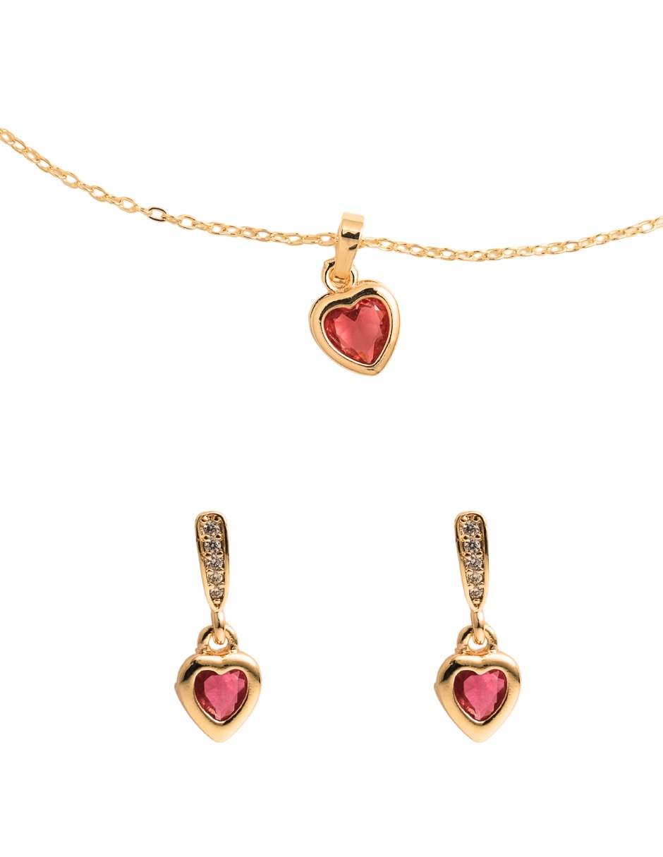 Aretes y collar de corazón 18 k zirconia 1