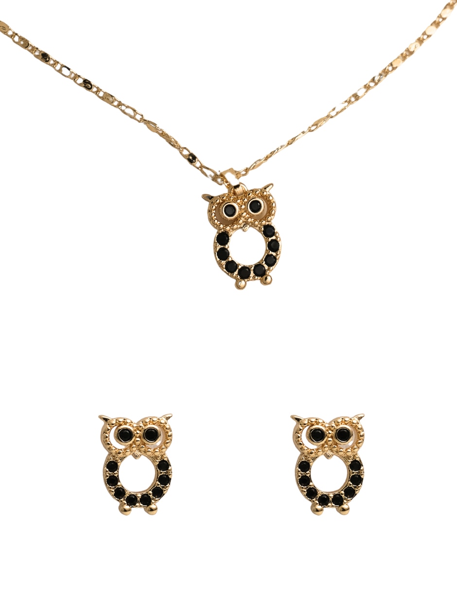 Aretes y collar de búho 18 k zirconia 1