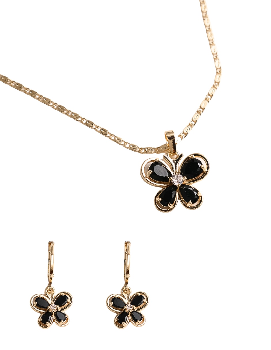 Aretes y collar de mariposa 18 k zirconia 1