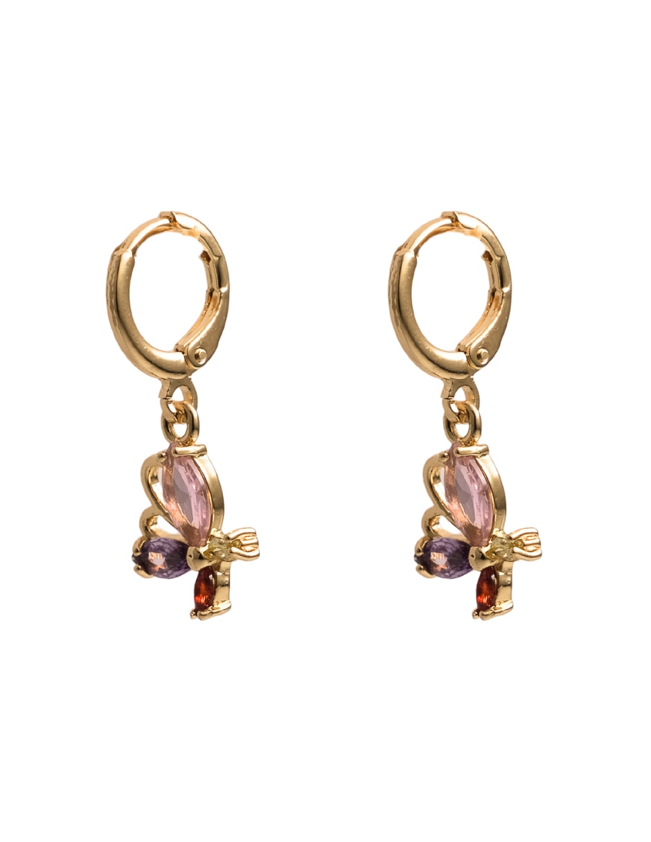 Arracadas de mariposa 844 18 k con acabado chapa de oro zirconia Arracadas de mariposa 844 18 k con acabado chapa de oro zirconia
