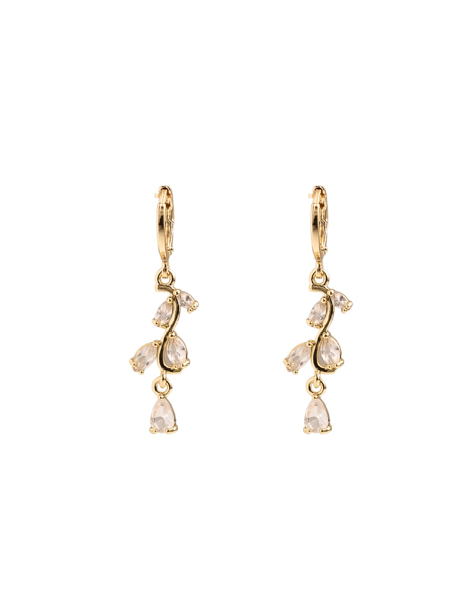 Aretes largos de gota 18 k con acabado chapa de oro zirconia 1