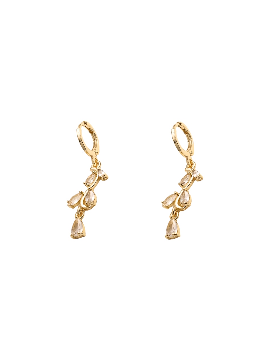Aretes largos de gota 18 k con acabado chapa de oro zirconia