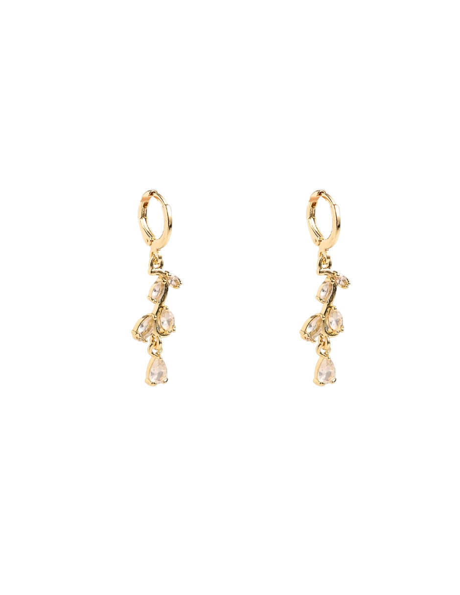 Aretes largos de gota 18 k con acabado chapa de oro zirconia 3