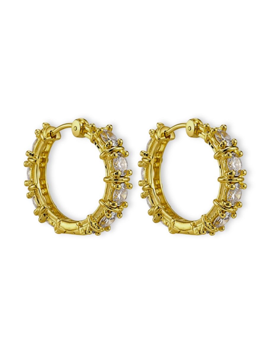 Aretes de aro con acabado baño de oro 14 K