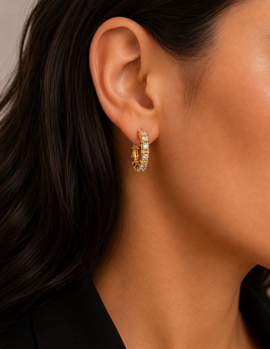 Aretes de aro con acabado baño de oro 14 K 3