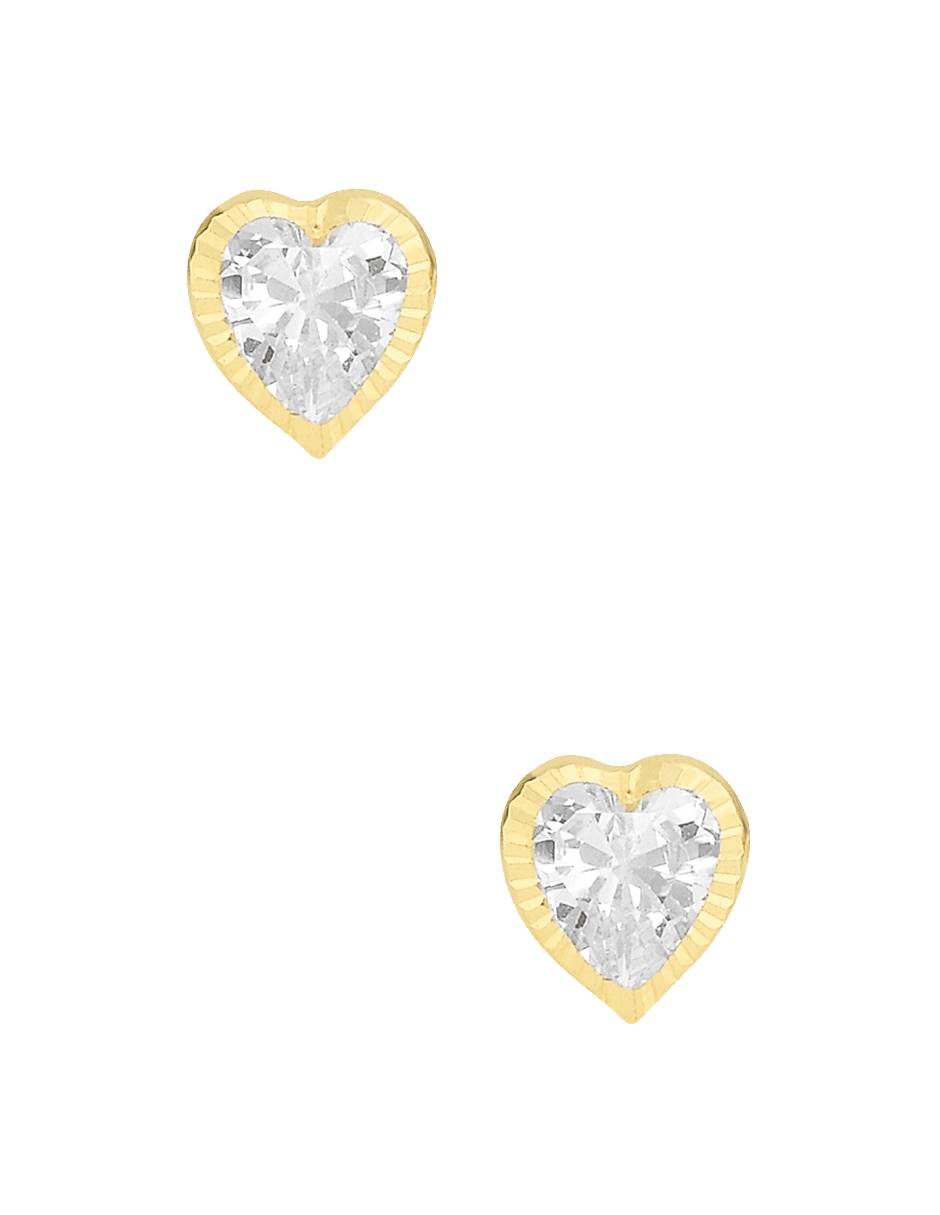 Broqueles de oro amarillo 10 k con acabado diamantado zirconia
