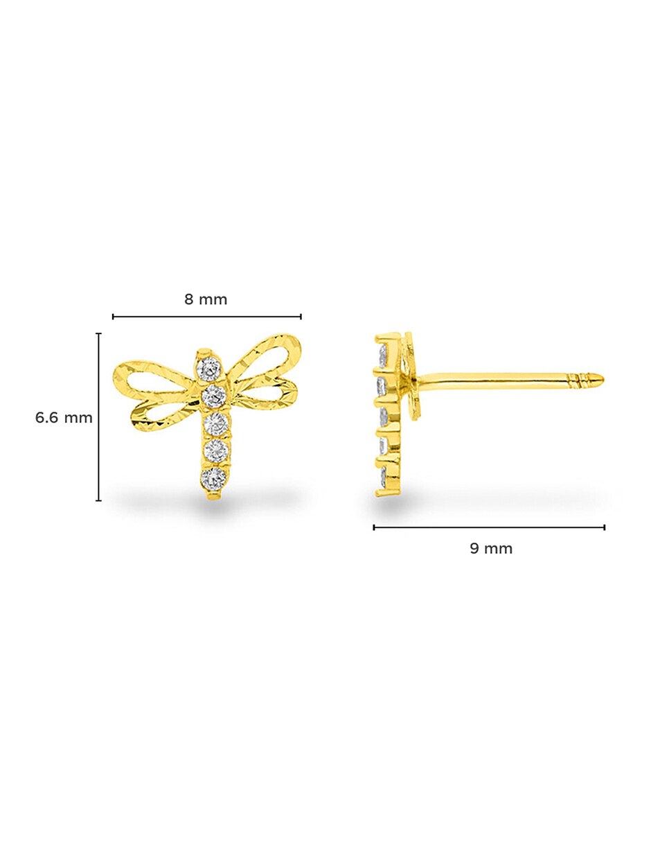 Broqueles de oro amarillo 10 k con acabado diamantado zirconia 4