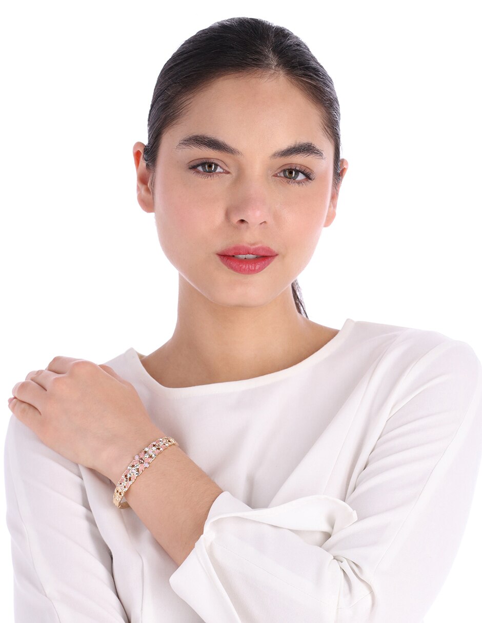 Pulsera con cristal box stone bangle - gld/pnk 4
